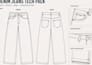 create a professional denim jeans tech pack for clothing manufacturing